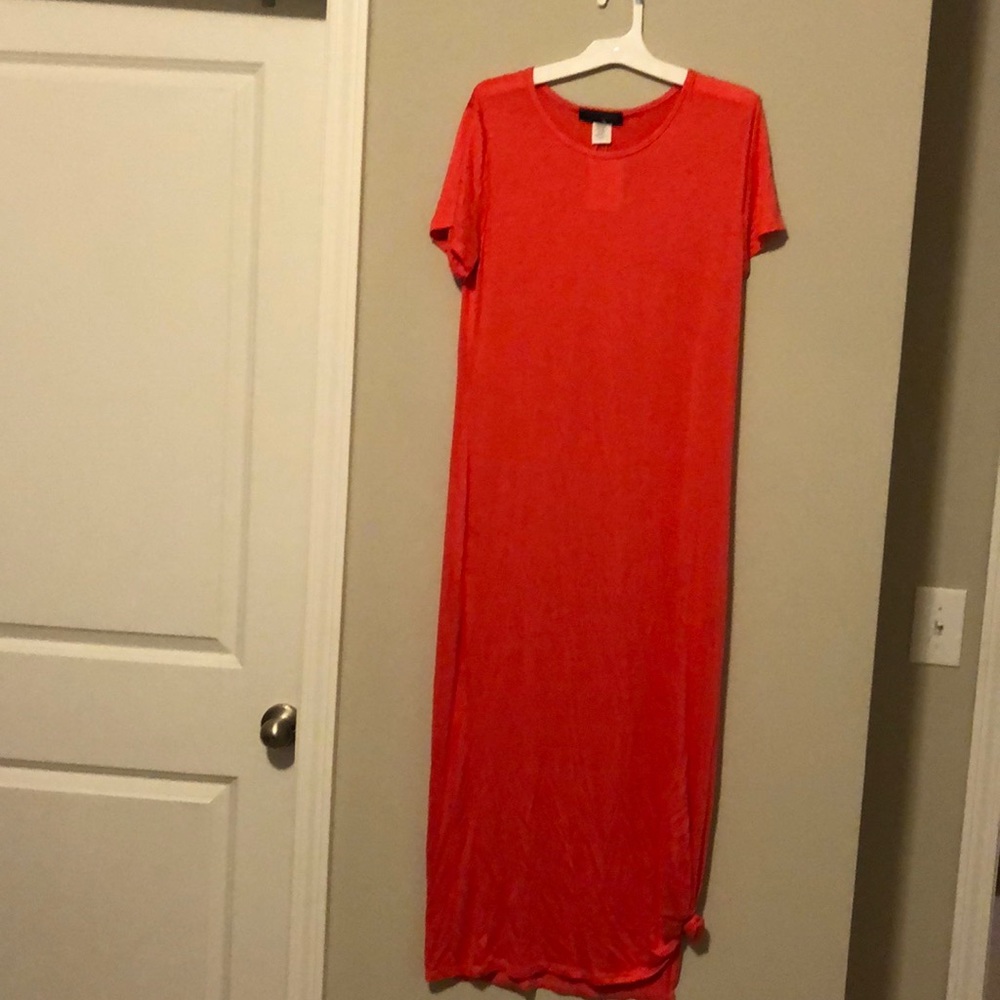 Coral color maxi dress